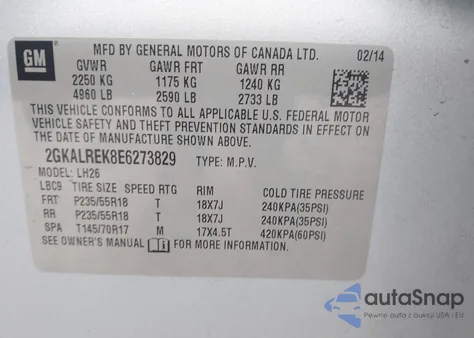 2014 GMC Terrain Sle-2 z USA, uszkodzony, nr VIN 2GKALREK8E6273829